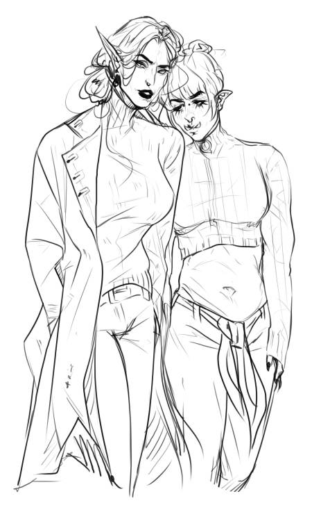 A while back I drew some F!Vikrolomen with F!Orc!Vincialem all tied together with a modern AU because I felt the need to personify self indulgence in one sketch.Vincialem belongs to @skogselv  Support my work | Ko-fi ☕ / Patreon  