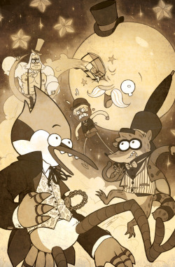 tzysk:  A cover variant I drew for Regular Show #15, which you can buy here or possibly at your local shop~ It was inspired by Voyage dans la Lune and they used the sepia version and I’m super happy about it :) Boom! Studios  i loved drawing them in