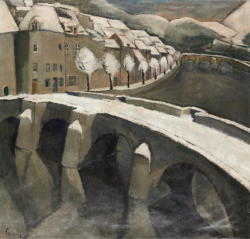 belgianpaintings:  Willem Paerels (1878-1962) - Vue du pont de Bouillon sous la neige 