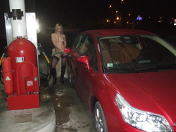 Pumping gas naked, a la Madonna.