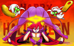 bard-bot:  purple-mantis:  HAPPY HALLOWEEN!I hadn’t done an original holiday specific thing in some time. So here’s Puce dolled up as Jack-O from Guilty Gear. With a pair of minions that may or may not be fans of @derpixon and @bard-botGo eat all