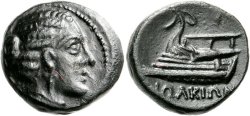 archaicwonder:  Extremely Rare Argonaut CoinA Bronze Chalkous from Iolkos, Thessaly, Greece, c. 4th century BCThe coin shows the head of Artemis Iolkia wearing an earring with her hair in a bun. The reverse reads ΙΩΛΚΙΩΝ under the prow of the famed