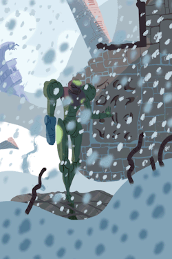 jonmakesart:  Happy Holidays 2014  In the spirit of the holidays/winter/being cold, I drew and animated a scene inspired by my favorite area in Metroid Prime, the Phendrana Drifts. 