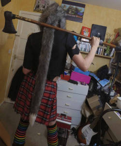 Halloween outfitPicture 2. I made the axe head myself out of a belt. I consider myself good with my hands. 