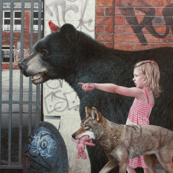 culturenlifestyle:  Breathtaking Hyperrealist Paintings of Children &amp; Their Wildlife Companions in Abandoned Cities by Kevin Peterson  Hyperrealist painter Kevin Peterson has transported the world of fables and fairy tales into urban streets. The