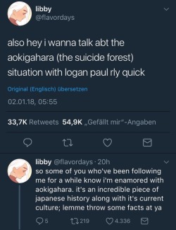flavordays: yoitschrissybro:  it-started-over-drarry: Here’s a thread with information about Aokigahara (The Suicide Forest in Japan) by the lovely user flavordays on Twitter. If you needed proof of how much of a scumbag Logan Paul is, here it is. 
