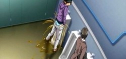anime-omorashi:Uknown anime, so if anyone knows please add it, episode as well if possible  I zoomed in and it looks like a girl. Cus it looks like ble panties and maybe why they are standing so close.