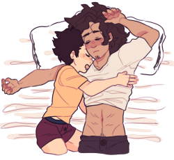 katamagi:  noya likes to cuddle ppl til he falls asleep, but asahi is an aggressive cuddler only After he falls asleepwhen noya tries 2 squirm his way out asahi whines like a big ol pup so hes just trapped r.i.p noya