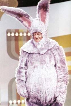 You want some chocolate, pilgrim? (John Wayne spoofs the Easter bunny on “Rowan &amp; Martin’s Laugh-In” in 1972)