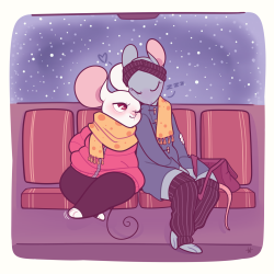 marshmallowmaurice:  A cold ride home.   So freaking cute omg! Lovely art ;u;