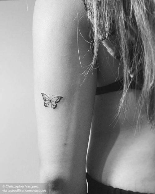 By Christopher Vasquez, done at West 4 Tattoo, Manhattan.... vasquez;insect;small;butterfly;animal;tricep;tiny;ifttt;little;blackwork;illustrative