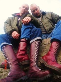bootboydenmark88:  skinnl024:    Love those boots  Ox blood boot boys looking for a kicking and more?  Need a Skin-mate !!!!!   OXbloods and Cherry Reds side by side