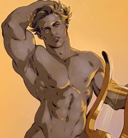 dizdoodz:  🌞 Apollo 🌞 Full pinup @ Patreon, link in bio. #dizdoodz #Apollo #sun #god #hunk #greekgod #gay #harp