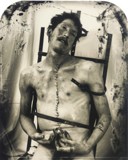 Joel Peter Witkin &ldquo;began his career as a war photographer and later moved on to working with corpses, physically deformed models, found objects and unconventional compositions that often mirror religious or classical paintings.&rdquo;
