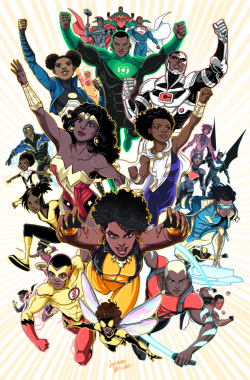lucianovecchio:Black Superheroes of the DCU.A couple commissioned me to do this piece as a gift of inspiration and empowerment for their daughter. Loved drawing it :)*Una pareja me encargó esta imagen como un regalo de inspiración y empoderamiento para