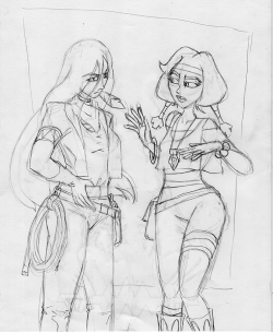longgonegulch: adriandibuja:  Two sketches, I think I’ll go with the first one, with Jane and BW. I need to correct the revolver position on Jane’s, as well as her Whip.   VERY happy someone other than us is a fan of Calamity Jane! Also very happy