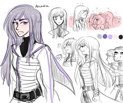 purple finally hAS A NAMEeeee Name: Arcadia Age: 22 Occupation: captain of the royal guard Comrades: second in command &mdash;&gt; Iris (black hair, burly one) top trainee: Russel &mdash;&gt; (blonde hair, tiny beard)