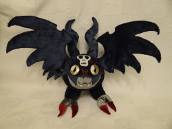 lhassinu:  my most complex digi-plushie yet! DemiDevimon ~ Largely hand sewn, he is about 35 cm tall to the top of the wings, a bit more if you count his antennae… These and all four wings are poseable and he can even stand on his own. (He is pretty
