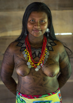   Panama, Darien Province, Bajo Chiquito, Woman Of The Native Indian Embera Tribe, by Eric Lafforgue.  