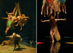 caballerodelatristefigura:  Florence’s Witches 🖤 • Witches’ Flight (Goya, c. 1798) • Big God (dir. Autumn de Wilde, 2018)