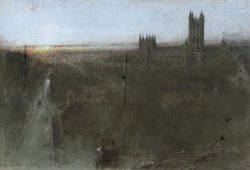 poboh:  Sunset, Down the High Street, Canterbury, 1922, Albert Goodwin, R.W.S. (1845-1932) 