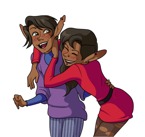 ungarmax:they probably just stole your shoes[ id: a digital fanart of taako and lup from the adventure zone. they are laughing. lup has her arm around taako’s shoulders and in a half hug, and taako has his hand on her back. they are thin elves with