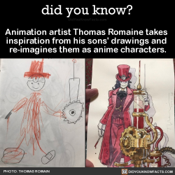 da4nr:  did-you-kno: Animation artist Thomas Romaine takes  inspiration from his sons’ drawings and  re-imagines them as anime characters.  Source Source 2   He’s one of my favourite artists ever because he worked on code lyoko I have so much nostalgia