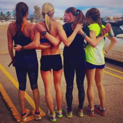 runningwithcrohns:  @karagoucher: “Just four Olympians getting work done this morning in the mud!!”(L to R: Kara Goucher, Emma Coburn, Shalaya Kipp, Jenny Simpson)Hashtag hearteyes