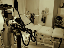 masterboibinder:  damrod:  (photo reblogged from strappyskink) “Come inside, Jimmy.  You’re scheduled for your reprogramming procedure today…. Remove your clothes and lie down on the padded exam table…. After I fasten the restraining straps,