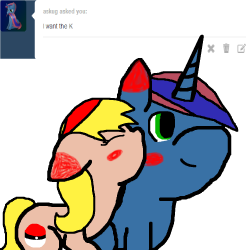ask-poke-mon-pony:  peck on da cheek for UGhttp://askug.tumblr.com/  Teehee That tickled~ (D'awwwww how cute ^w^ Thank you!) (Give her a follow)
