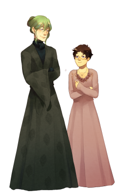 fakebiche:   aand last one! thanks for commissioning!! （´▽`）  ohhhh my goddd i love this. i love it. u are  a blessing mari (its maki and onoda as catelyn stark + sansa stark OVO) commission them! 