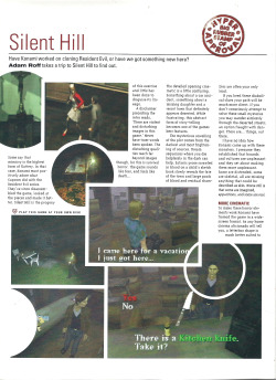 oldgamemags:   Hyper Magazine #70, August 1999 - Review of SIlent Hill, getting 90%! 