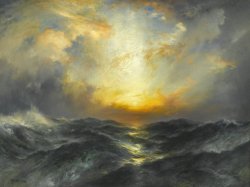 irakalan:  SEASCAPEArtist THOMAS MORAN (February 12, 1837 – August 25, 1926) from Bolton, England was an American painter and printmaker of the Hudson River School in New York.