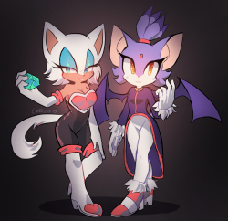 ayacinth:  so my homeslice @terraven suggested rouge the cat and blaze the bat and i felt that it was my duty to draw it 