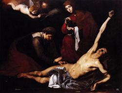 St.Sebastian tended by the holy women. 1621. Jose de Ribera. Spanish. 1591-1652. oil on canvas.  