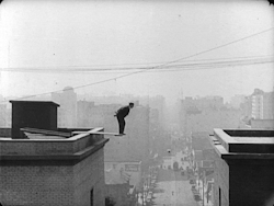 barcarole: The most famous stunt in the movie was actually built around what went wrong with the original stunt. Buster Keaton intended to leap from a board projecting from one building onto the roof of another building, but he fell short, smashing into