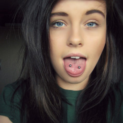 amazing tongue piercing.. her mouth open wide