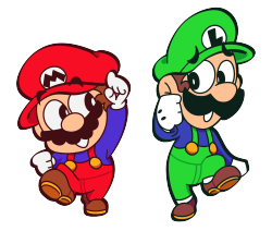 mitsame:  Small Bros available as stickers and etc on my redbubble!! you can also get mario and luigi individually, along with a mushroom and a turnip respectively!   patreon - commissions   