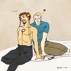tardiscrash:  At some point I lost control this drawing. Then it was chobitis. SorryNotSorry. Bot!Tony and Steve. He’s real sweet now but as soon as he is out of stand by he’s going to be more trouble than he is worth. Hope you like it royswordsman
