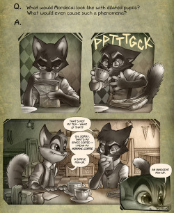 mocca-latte-in-my-veins:  rufftoon:  lackadaisycats: The full size comic can be viewed here.Still hammering on art for the next major comic update, so here’s another otherworldly breakfast with Rocky and Mordecai for the interim (stemming from a reader