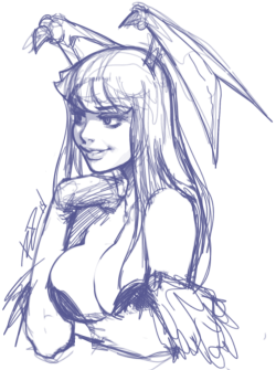 robscorner:  Someone commented on the amount of Morrigan I draw so I figured I might as well keep it up. 15 Min. Breakie~  (I might paint this later for practice…) 