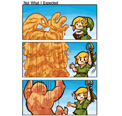 tinycartridge:  &ldquo;Not What I Expected&rdquo; by Ayme ⊟ You guys have found the Sand Rod gag with the Geldmen dudes in The Legend of Zelda: A Link Between Worlds, right? It’s gold. BUY Zelda: A Link Between Worlds, upcoming games, gift guide
