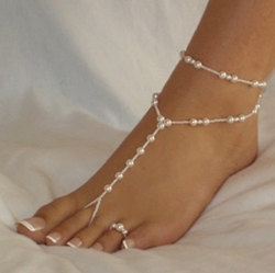 ringtorulethemall:  1 Set  Anklet And Foot Chain, Toe Ring With Freshwater Pearls, Foot Bracelet, Ankle bracelet, Ankle Jewelry, Beach Jewelry rings