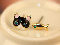 caitlynhetillica:   Cute Cat &amp; Fish Earring Elephant Earring Stud Whale Earrings Snake Earrings Black Leopard Earring Black Kitten Earrings 