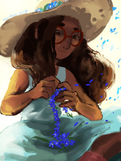 rou-tan:  psychodoodler asked: Could you draw Connie from Steven Universe with Forget me nots please? (The the of flower. Or just normal Connie ^-^)I love connie’s hair