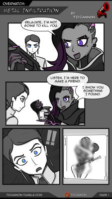 PREVIEW of a multi-page comic coming up, with SOMBRA taking front and center!  Based on the awesome new Overwatch short animation “Infiltration.” Also, did anyone else notice how HOT Katya Volskaya (the Russian chairman of Volskaya Industries) is?
