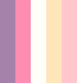 color-palettes:Sunset Candy - Submitted by Daikimine#A582AA #FD8DB0 #FFFFF8 #FFE5BA #FFC7CB