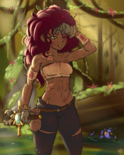 A very banged up Cassidy scouting out the area around her and Erisa’s camp. They need to get clear of the swamp as soon as possible before the heat overcomes Cassidy or a monster gets them both.Broken blade and still no monster soul