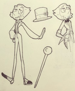 tryingmomentarily:  Theelderlols asked for a mobster pearl reference, so I drew these up quick.  In this au, pearl is just a normal person, so she doesn’t wear the same thing all the time, but this is basically what I draw her in! It’s all black and