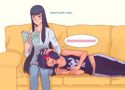 herokick:lazy weekend~ ♪Satsuki’s lap makes the perfect pillow. Ryuko’s hair is so fluffy.  I know &lt;3 &lt;3 &lt;3 &lt;3